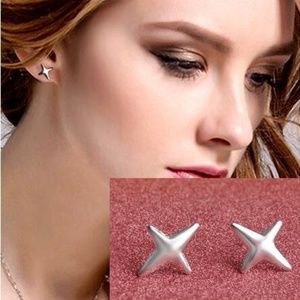 Silver Plated Star or X Earrings Sterling Post